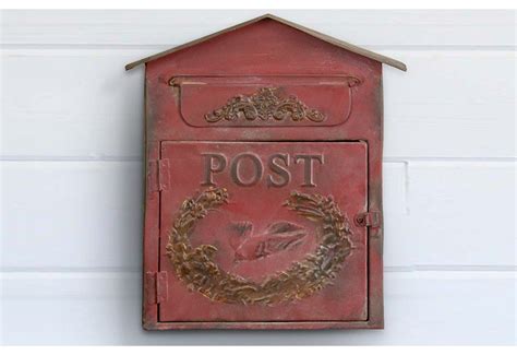 embossed metal post box|Red Co. 10.5” x 15.5” Aged Red Shabby Chic Metal .